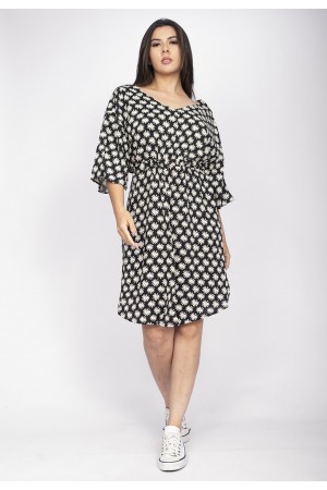 Vestido Curto Caaxixá Viscose com Cordão na Cintura Estampa Encanto das Margaridas