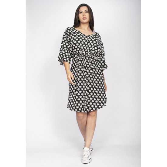 Vestido Curto Caaxixá Viscose com Cordão na Cintura Estampa Encanto das Margaridas