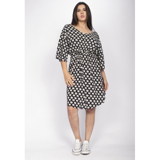 Vestido Curto Caaxixá Viscose com Cordão na Cintura Estampa Encanto das Margaridas