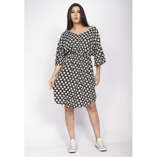 Vestido Curto Caaxixá Viscose com Cordão na Cintura Estampa Encanto das Margaridas