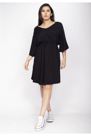 Vestido Curto Caaxixá Viscose com Cordão na Cintura Preto