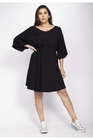 Vestido Curto Caaxixá Viscose com Cordão na Cintura Preto