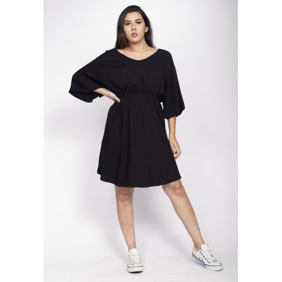 Vestido Curto Caaxixá Viscose com Cordão na Cintura Preto