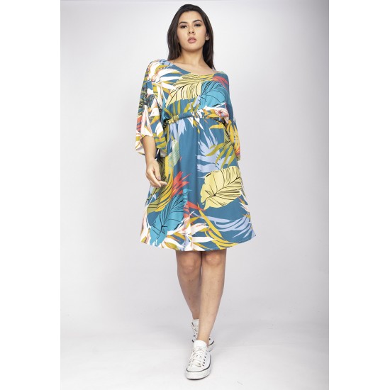 Vestido Curto Caaxixá Viscose com Cordão na Cintura Estampa Brisa Botânica