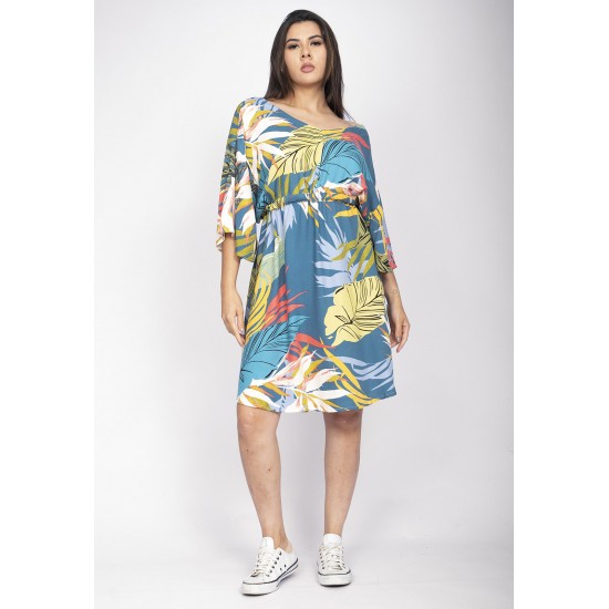 Vestido Curto Caaxixá Viscose com Cordão na Cintura Estampa Brisa Botânica