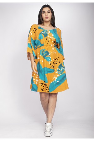 Vestido Curto Caaxixá Viscose com Cordão na Cintura Estampa Aurora Botânica