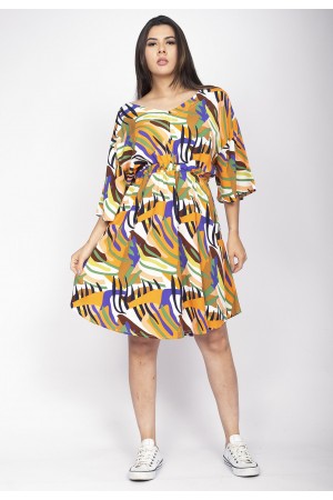 Vestido Curto Caaxixá Viscose com Cordão na Cintura Estampa Cores Vibrantes
