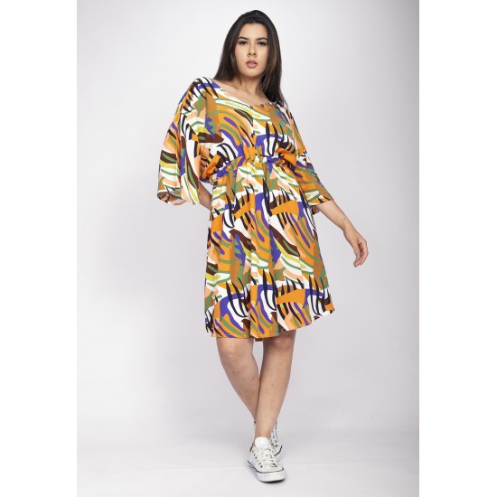 Vestido Curto Caaxixá Viscose com Cordão na Cintura Estampa Cores Vibrantes