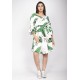 Vestido Curto Caaxixá Viscose com Cordão na Cintura Estampa Folhagem Poética