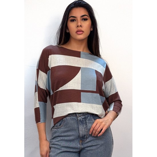 Blusa Morcego Ampla Manga 3/4 Estampa Santa Rosa do Tocantins 