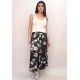 Calça Pantacourt Saia Malha Macaúba Estampa Preto Floral
