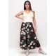 Calça Pantacourt Saia Malha Macaúba Estampa Preto Floral