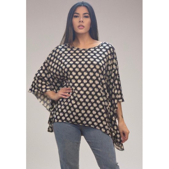 Blusa Poncho Baguari Amplo Estampa Encanto das Margaridas