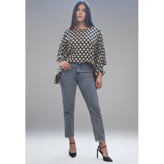 Blusa Poncho Baguari Amplo Estampa Encanto das Margaridas