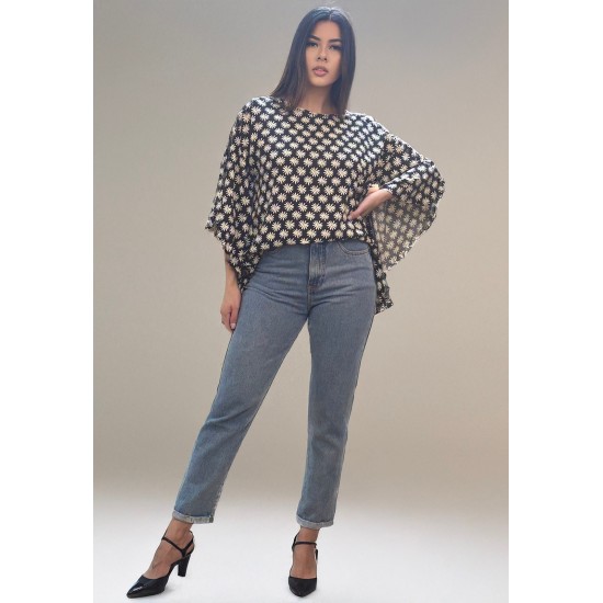 Blusa Poncho Baguari Amplo Estampa Encanto das Margaridas