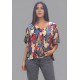 Blusa Gola V Manga Ampla Curta Estampa Floresce
