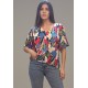 Blusa Gola V Manga Ampla Curta Estampa Floresce