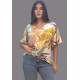 Blusa Gola V Manga Ampla Curta Estampa Aurora Suave