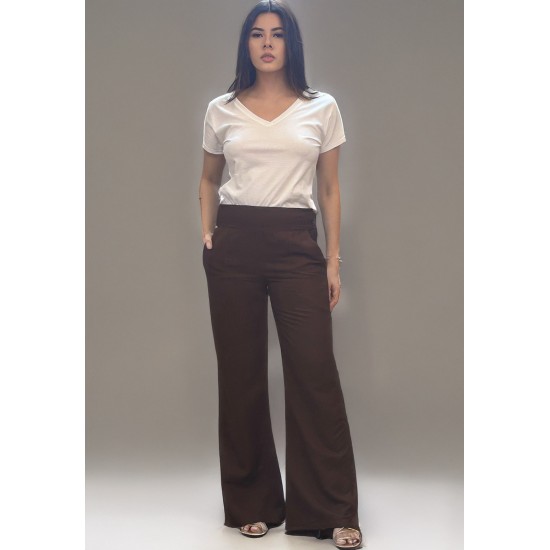 Calça Pantalona Linho com Viscose Marrom