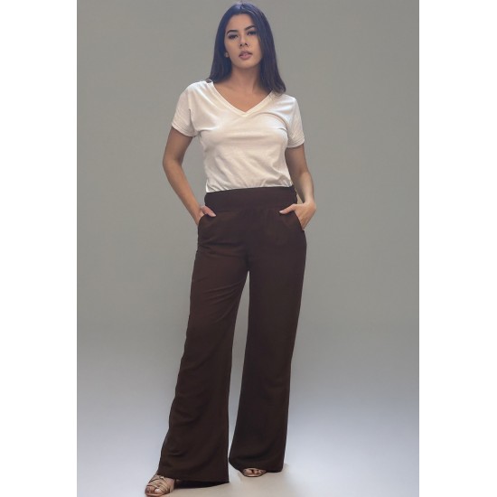 Calça Pantalona Linho com Viscose Marrom