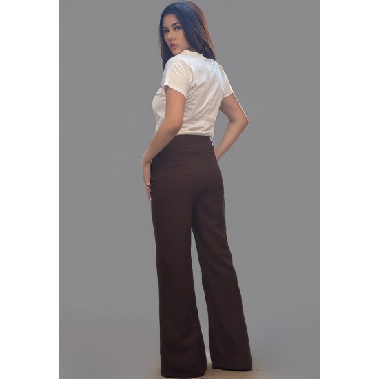Calça Pantalona Linho com Viscose Marrom