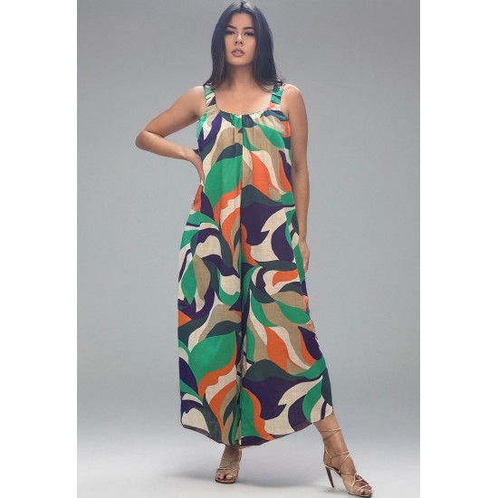 Macacão Saruel Viscose Alça com Elástico Estampa Brisa do Mar