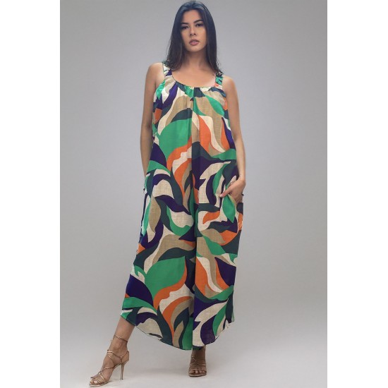Macacão Saruel Viscose Alça com Elástico Estampa Brisa do Mar