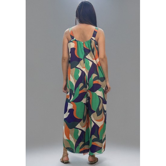 Macacão Saruel Viscose Alça com Elástico Estampa Brisa do Mar