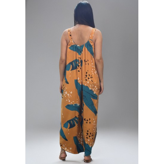 Macacão Saruel Viscose Alça com Elástico Estampa Aurora Botânica