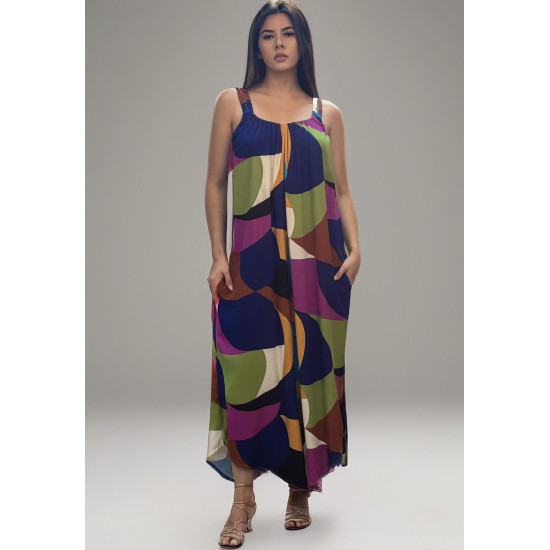 Macacão Saruel Viscose Alça com Elástico Estampa Jardim Azul
