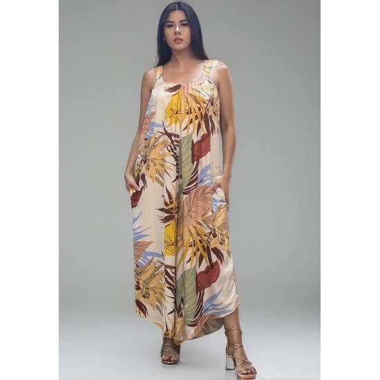 Macacão Saruel Viscose Alça com Elástico Estampa Aurora Suave