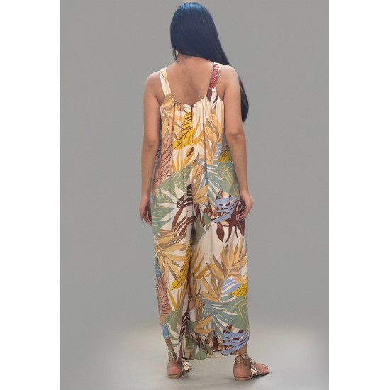 Macacão Saruel Viscose Alça com Elástico Estampa Aurora Suave