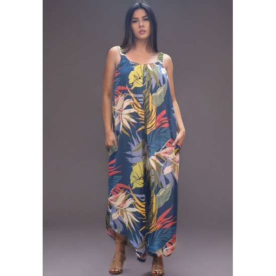 Macacão Saruel Viscose Alça com Elástico Estampa Brisa Botânica