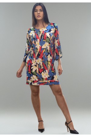 Vestido Curto Viscose Balli Manga Ampla Estampa Floresce