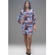 Vestido Curto Viscose Balli Manga Ampla Estampa Jardim Celeste