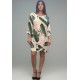 Vestido Curto Viscose Balli Manga Ampla Estampa Folhagem Poética