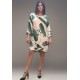 Vestido Curto Viscose Balli Manga Ampla Estampa Folhagem Poética