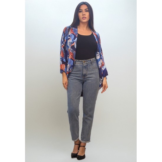 Kimono Viscose Manga Ampla Estampa Jardim Celeste