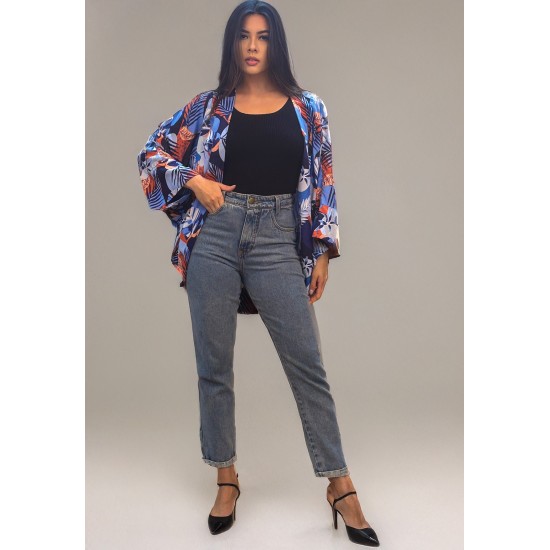 Kimono Viscose Manga Ampla Estampa Jardim Celeste