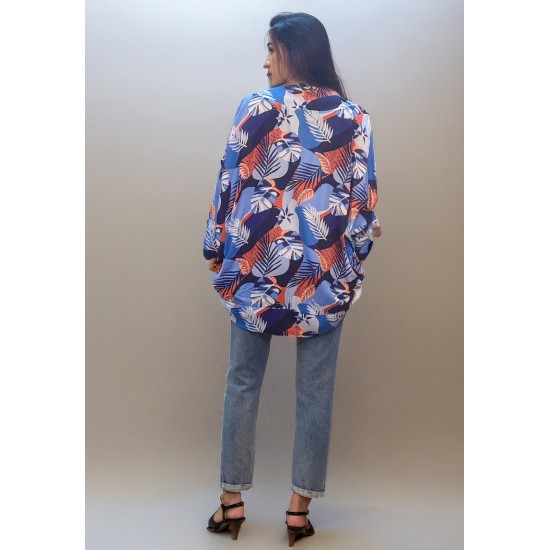 Kimono Viscose Manga Ampla Estampa Jardim Celeste