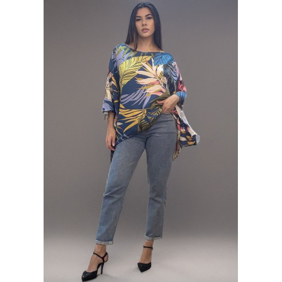 Blusa Poncho Baguari Amplo Estampa Brisa Botânica