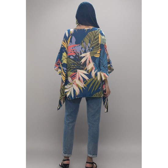 Blusa Poncho Baguari Amplo Estampa Brisa Botânica