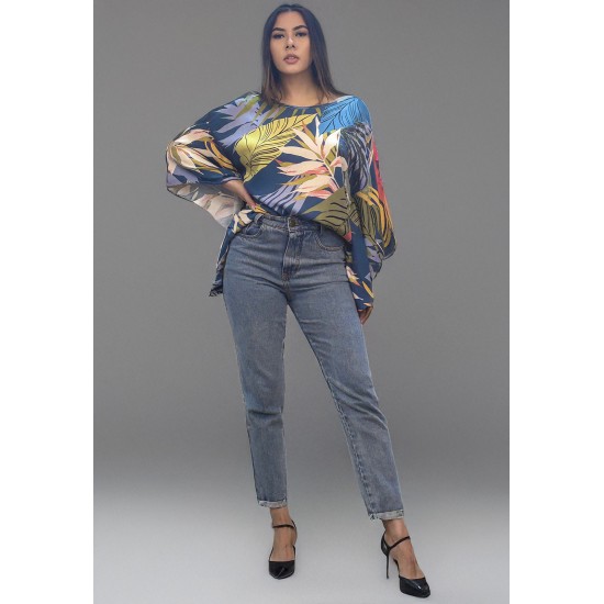 Blusa Poncho Baguari Amplo Estampa Brisa Botânica