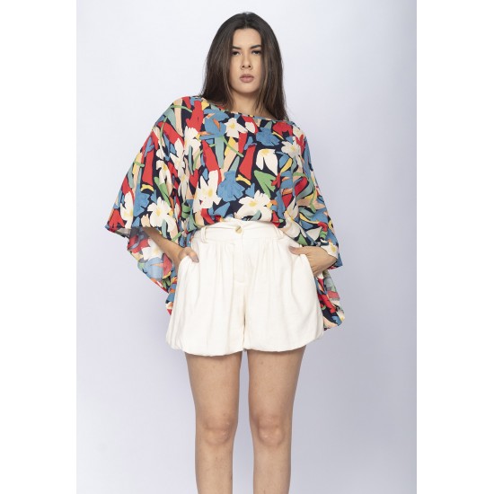 Blusa Poncho Baguari Amplo Estampa Floresce
