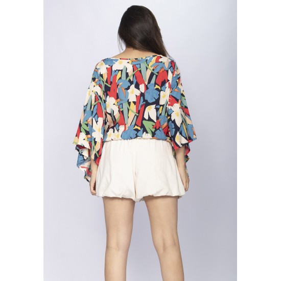 Blusa Poncho Baguari Amplo Estampa Floresce