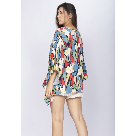 Blusa Poncho Baguari Amplo Estampa Floresce