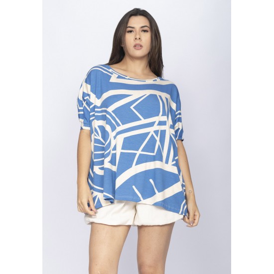 Blusa Ampla Malha Morcego Manga Curta Lagoa Botânica