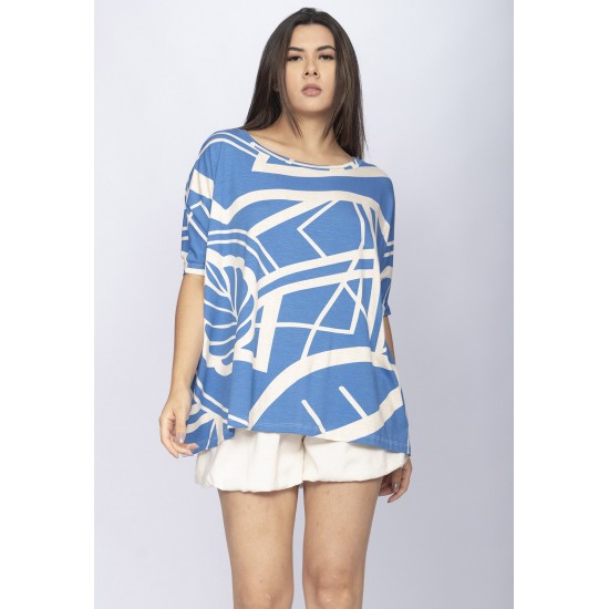 Blusa Ampla Malha Morcego Manga Curta Lagoa Botânica
