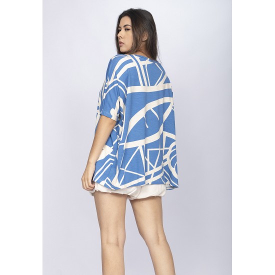 Blusa Ampla Malha Morcego Manga Curta Lagoa Botânica