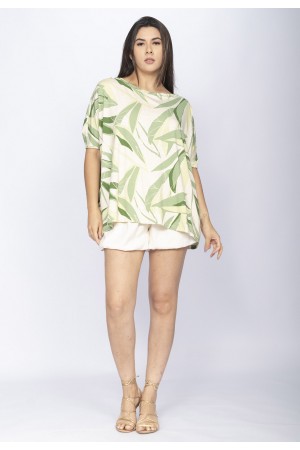 Blusa Ampla Malha Morcego Manga Curta Verde Selvagem